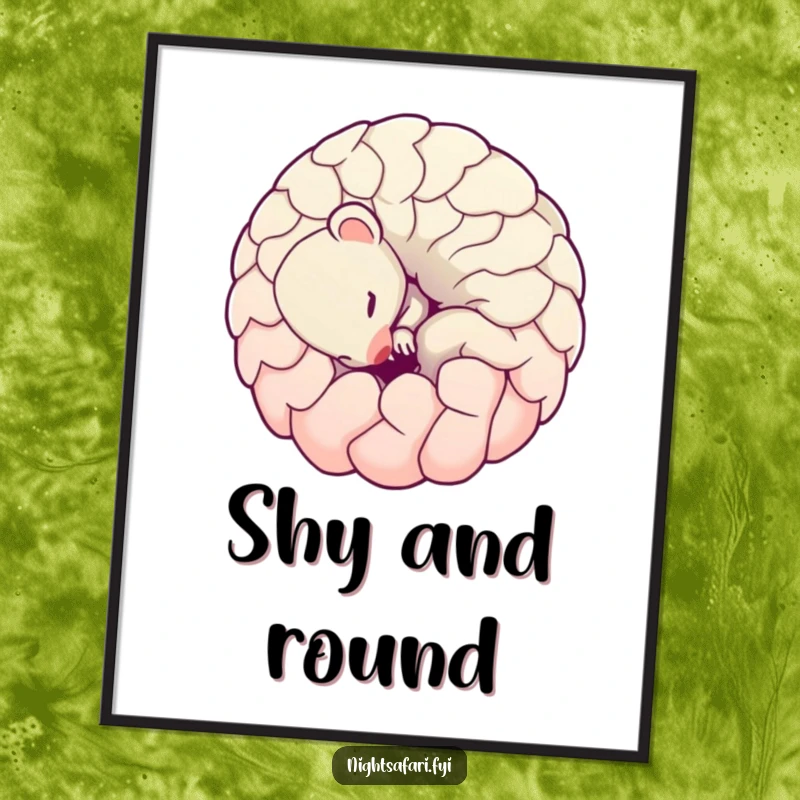 Funny Pangolin Poster: A shy pangolin curled into a playful ball, presented as charming and unique wall art.