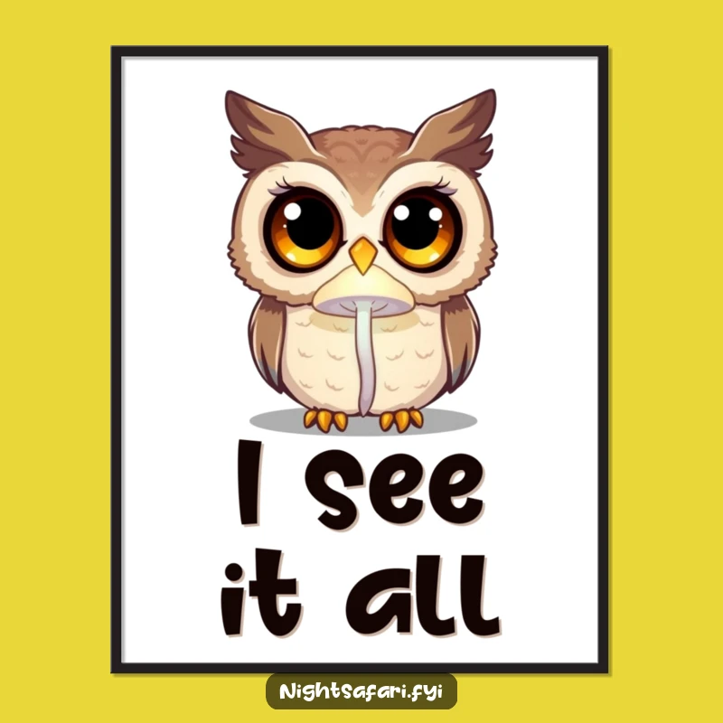 Funny Curious Owl Poster - Enchanted Wall Art, Magical Gift Idea