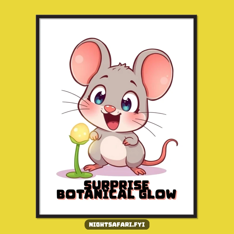 Funny Astonished Mouse Poster: Hilarious Glowing Plant Art for Wall Decor!