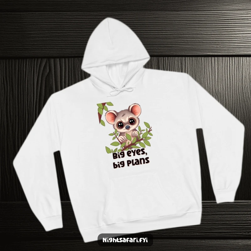 Funny Bushbaby Hoodie: A curious bushbaby with big eyes peering from foliage, cozy and humorous apparel.