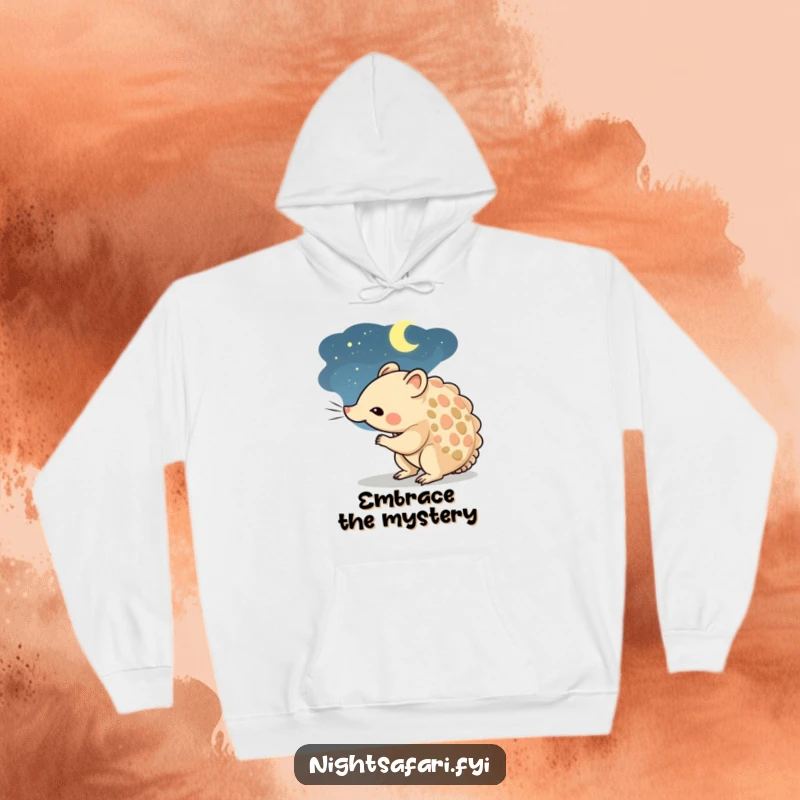 Funny hoodie featuring a curious pangolin character exploring the night, sniffing the air with interest.
