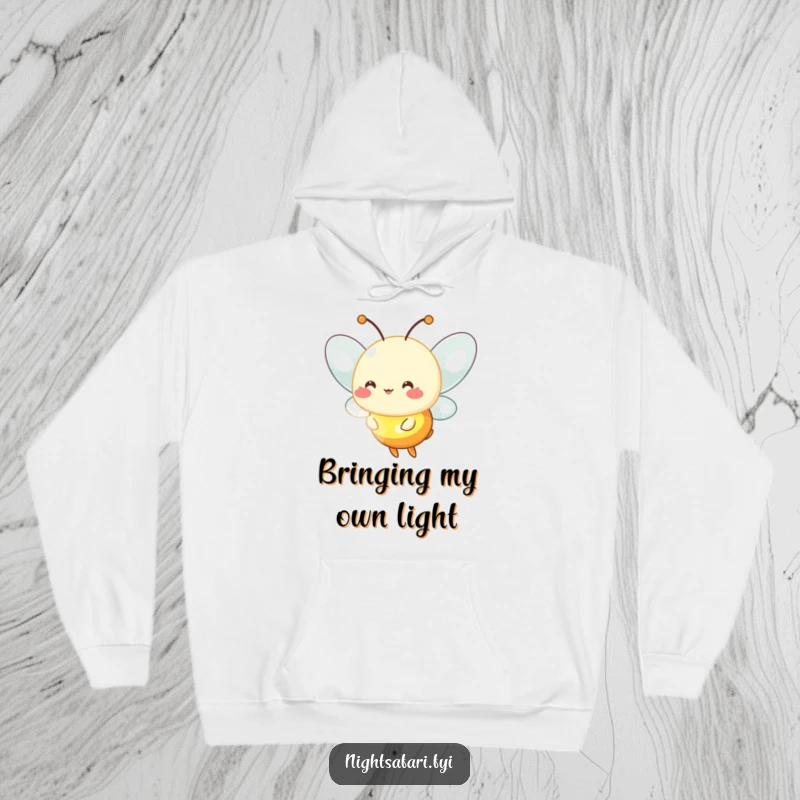Funny firefly hoodie featuring a cheerful firefly character emitting a comforting warm glow.
