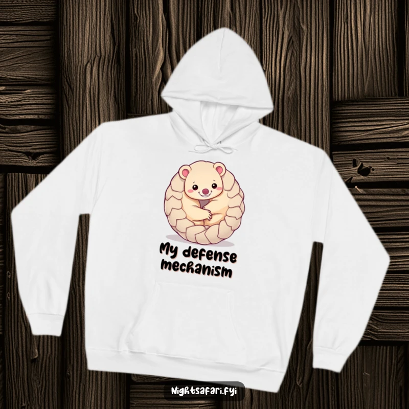 Funny Pangolin Hoodie featuring a smiling pangolin cozily curled into a playful ball, offering warmth and humor.