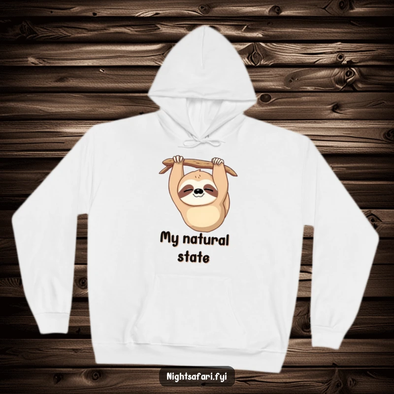 Funny Sloth Hoodie: A warm, cozy hoodie with a sleepy sloth hanging upside down blinking, perfect for a funny gift.