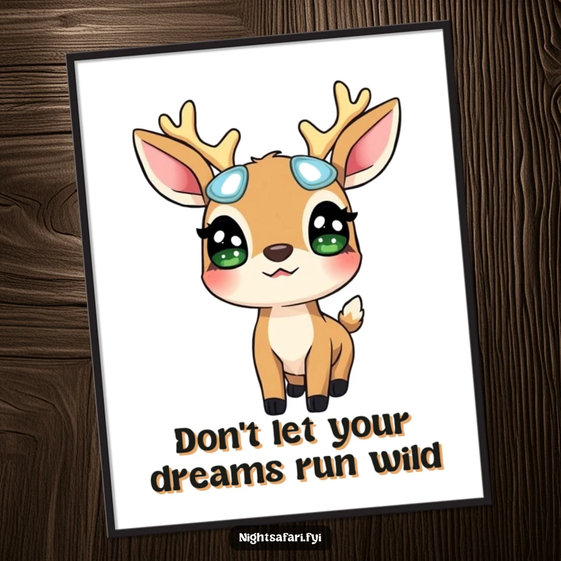 Funny Free Printable Wall Art: A surprised deer wearing glowing eyes, looking up with wide-eyed wonder.
