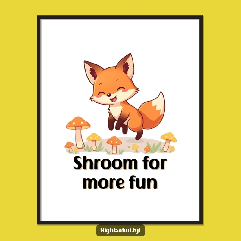 Free Printable Wall Art: Fox's Happy Mushroom Stroll, Whimsical Downloadable Decor Gift
