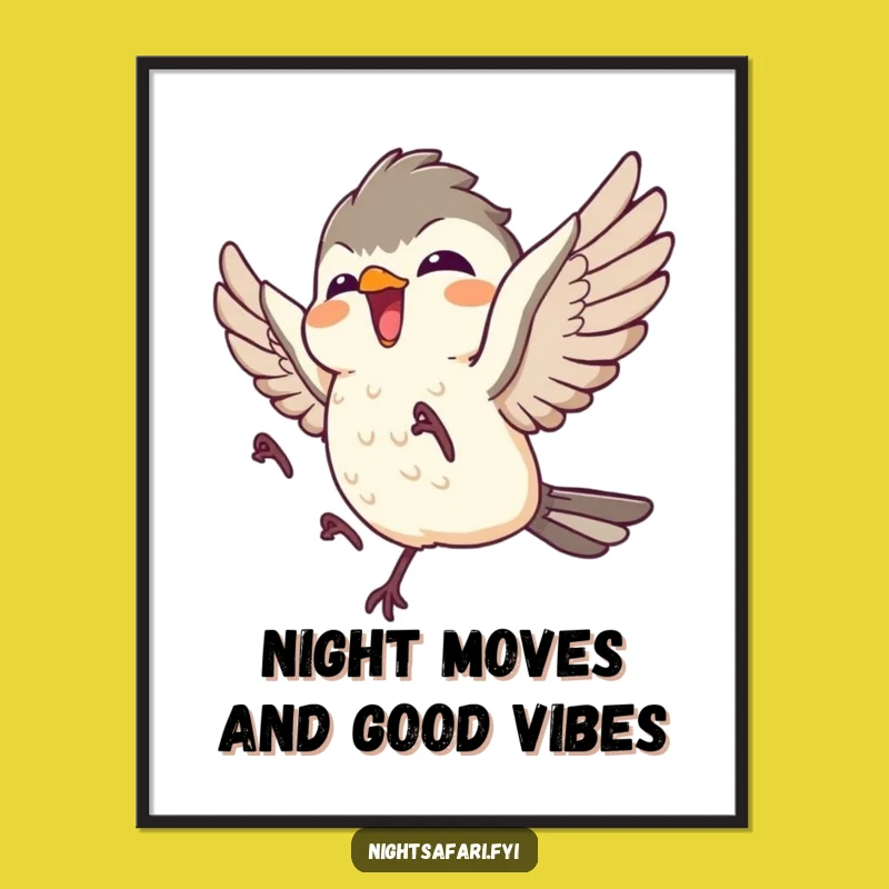 Funny Free Printable Wall Art: Giggling Nightjar Takes Flight in Joyful Downloadable Art