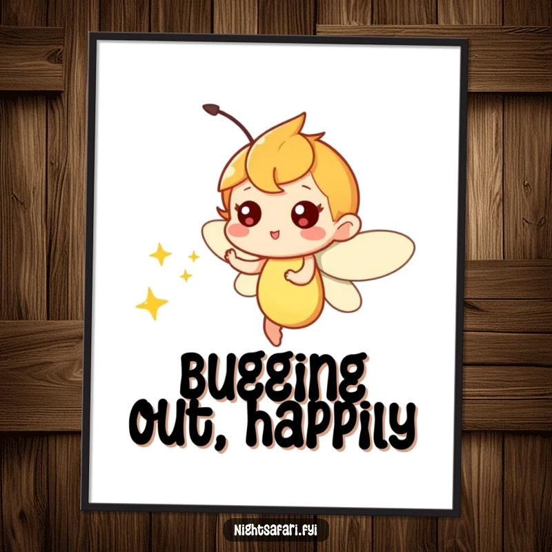 Funny Free Printable Wall Art: Firefly character playfully zipping around emitting soft light, whimsical downloadable decor.