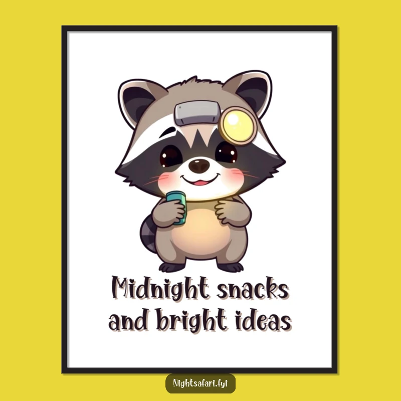 Free Printable Wall Art: Cheerful Raccoon Headlamp Rummages, Hilarious Downloadable Art for Whimsical Decor