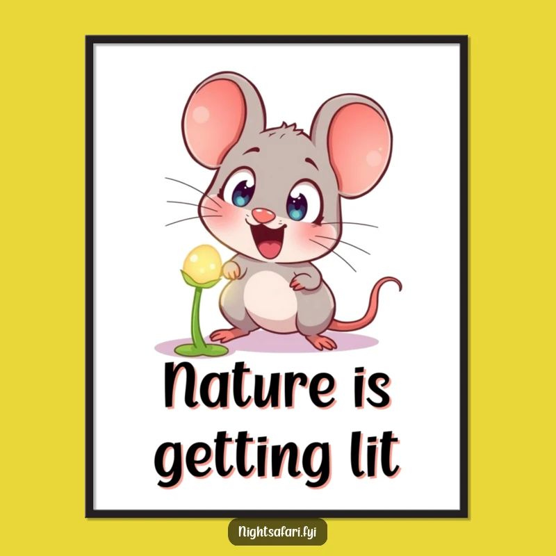 Free Printable Wall Art: Astonished Mouse Finds Glowing Plant Art, Funny Downloadable Decor!