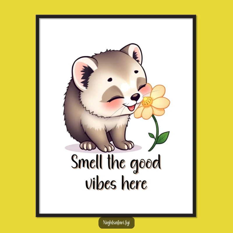 Funny Free Printable Wall Art: Civet Cat & Flower, Whimsical Downloadable Decor
