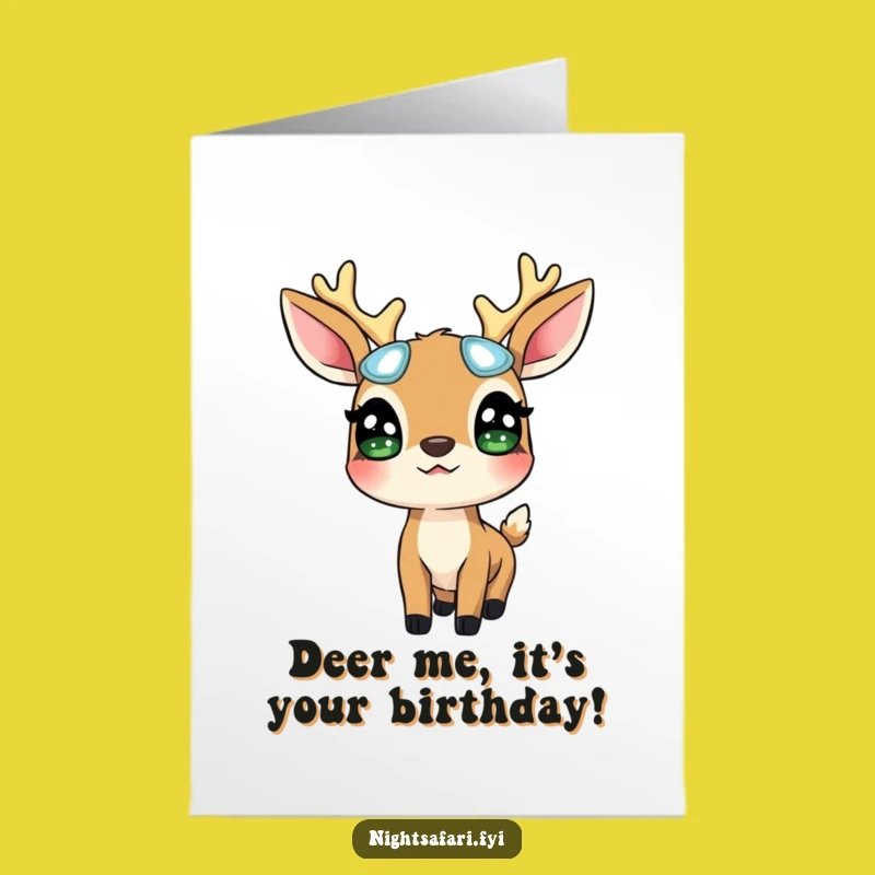 Free Printable Birthday Card: Surprised Deer Glowing Eyes - Funny Downloadable Gift