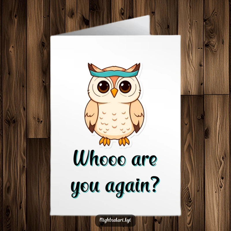 Funny Free Printable Birthday Card: A cute owl wearing a headband, hooting happily for a birthday.