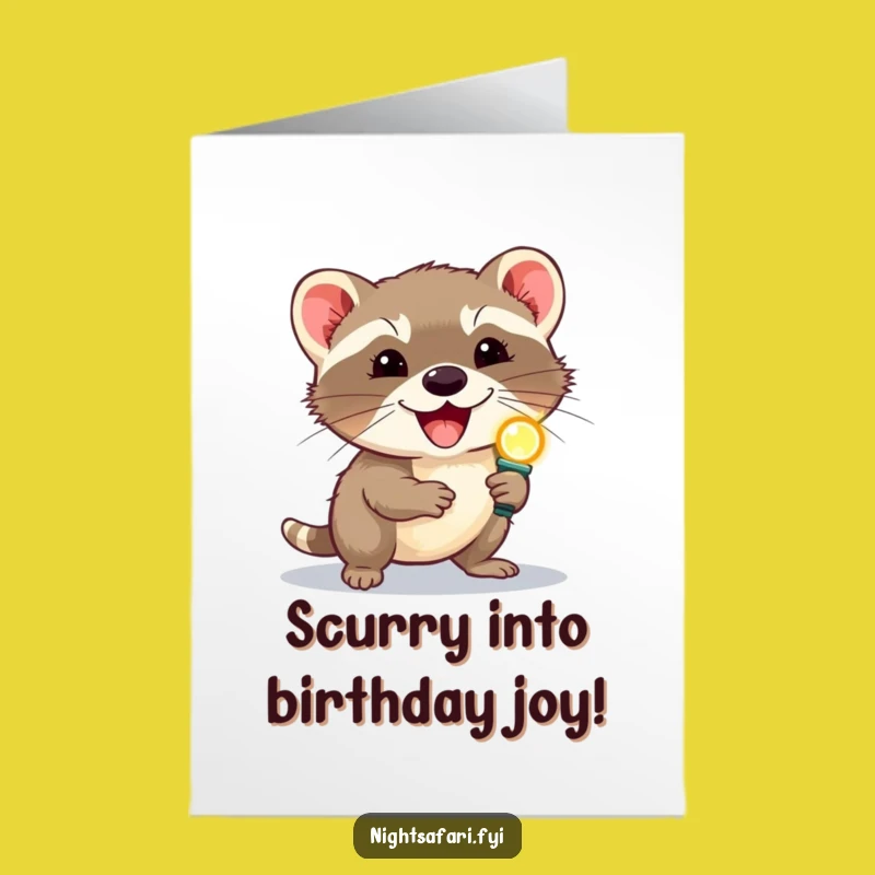 Free Printable Birthday Card: Delighted Civet with Headlamp, Funny Downloadable Greeting for a Unique Gift