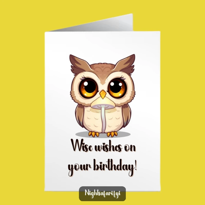 Free Printable Funny Birthday Card - Curious Owl & Mushroom - Unique Downloadable Gift
