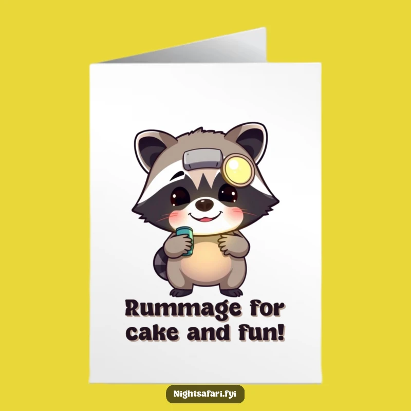 Free Printable Birthday Card: Cheerful Raccoon with Headlamp, Funny Downloadable Greeting for a Quirky Gift