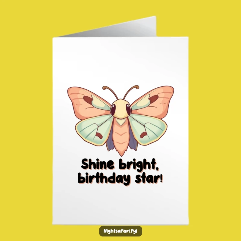 Free Printable Birthday Card: Curious Moth Finds Light, Funny Downloadable Greeting!