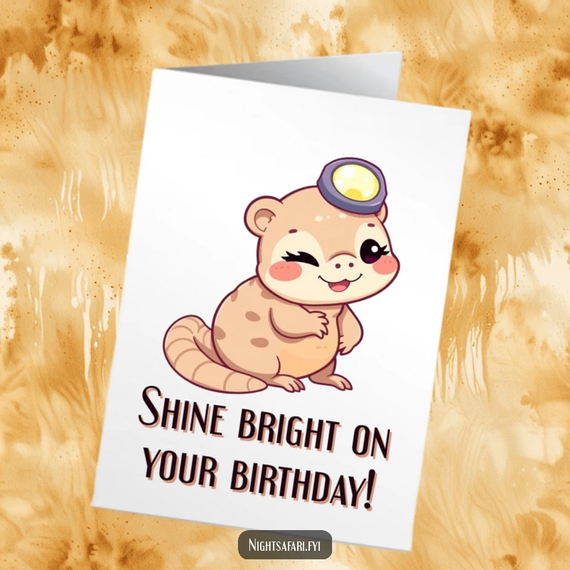 Funny Free Printable Birthday Card: A winking pangolin wearing a headlamp, slithering playfully, perfect for a unique, humorous greeting.