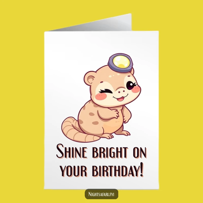 Free Printable Birthday Card: Winking Pangolin with Headlamp, Funny Downloadable Greeting for a Unique Gift