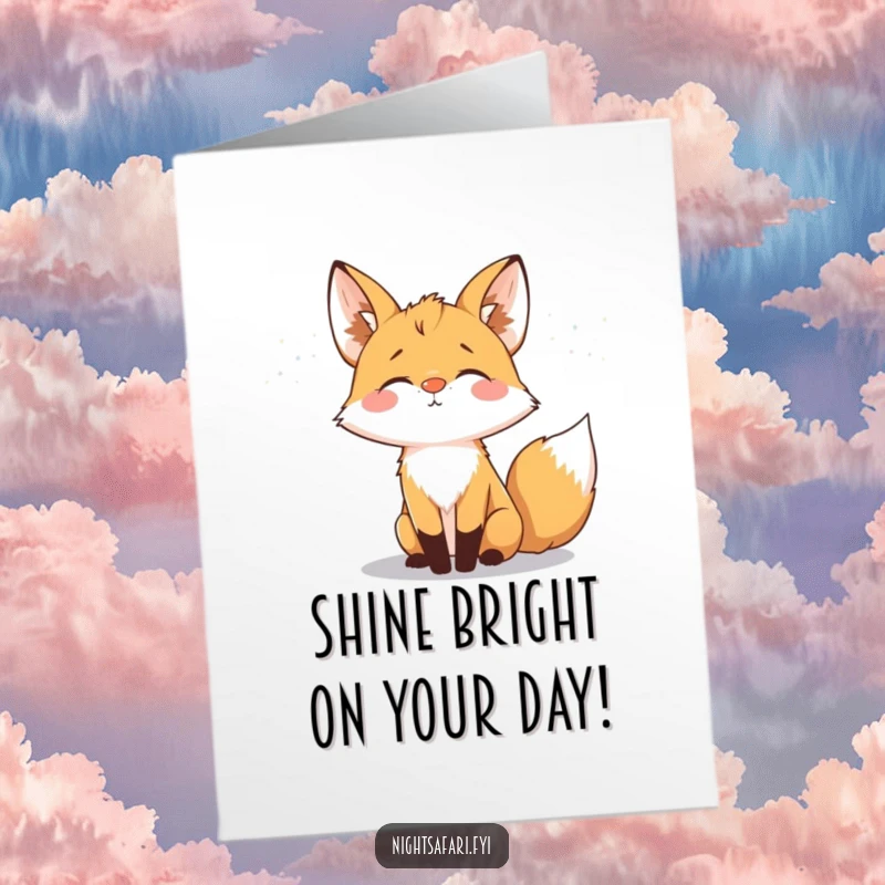 Funny Free Printable Fox Birthday Card: A delighted fox with a glowing nose sniffing the night air, perfect for a magical downloadable birthday wish.