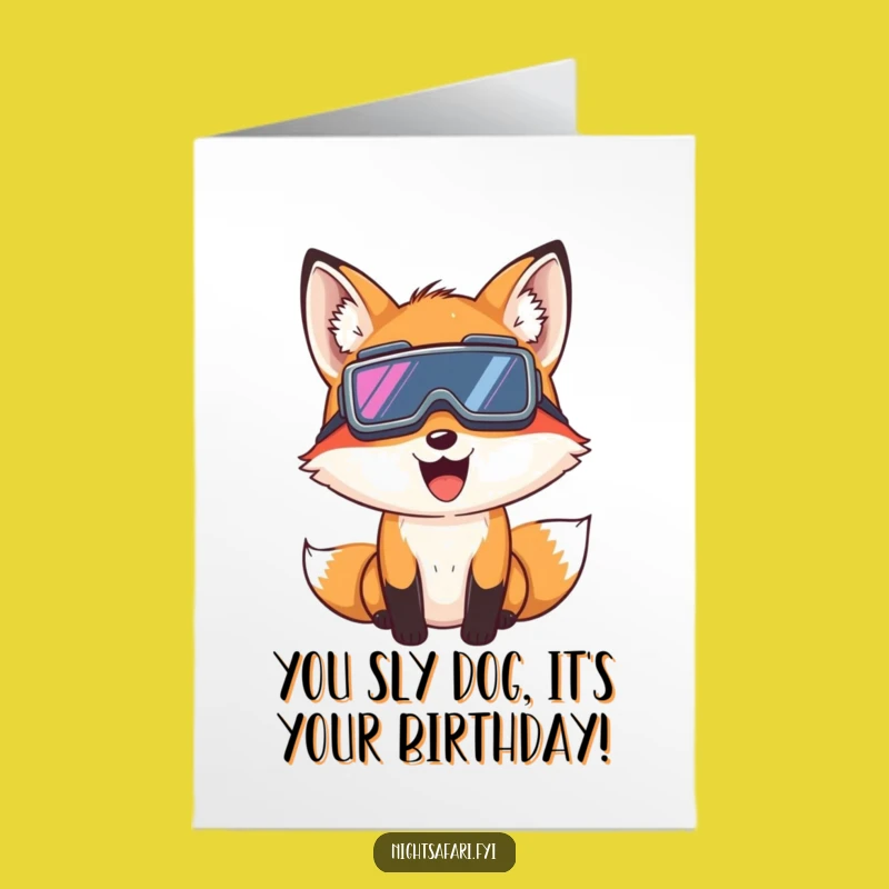 Free Printable Birthday Card: Giggling Fox Night Vision - Funny Downloadable Gift