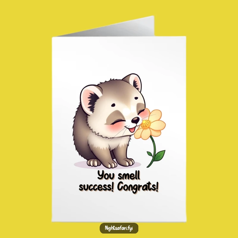 Free Printable Congrats Card: Civet Cat & Flower, Funny Downloadable Greeting for Joy