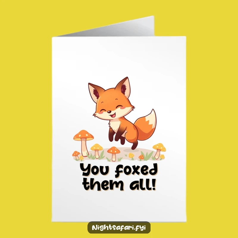 Free Printable Congrats Card: Happy Fox Through Mushrooms, Your Downloadable Celebration Gift