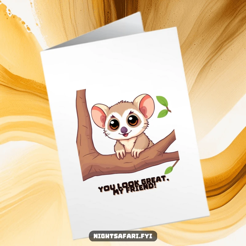 Funny Free Printable Congratulations Card: A playful tarsier with large eyes peeks from a branch, celebrating your success.