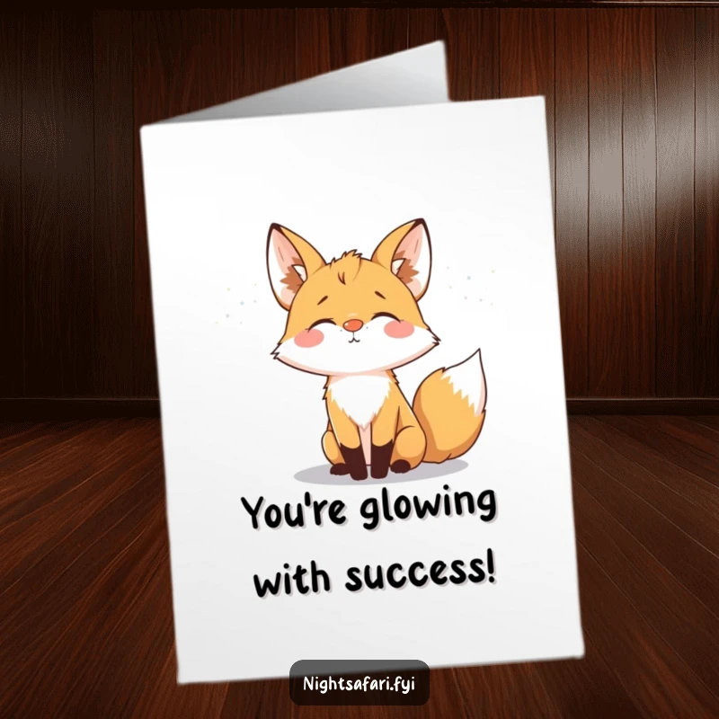 Funny Free Printable Fox Congratulations Card: A delighted fox with a bright glowing nose, sniffing the night air, celebrating downloadable success.