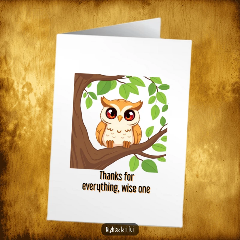 Funny Free Printable Thank You Card: A curious owl on a branch, sending thanks, ideal for print at home.