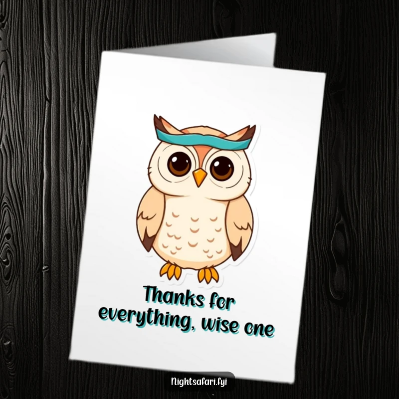 Funny Free Printable Thank You Card: A cute owl wearing a headband, hooting a thank you message.