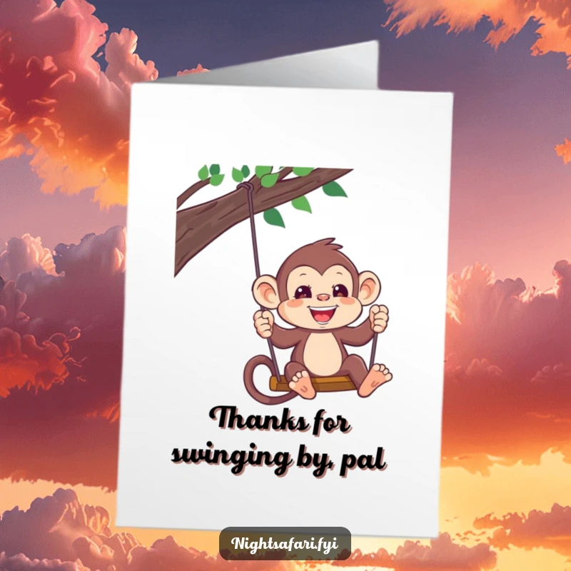 Funny Free Printable Thank You Card: A playful monkey wearing a headlamp, swinging to express thanks.