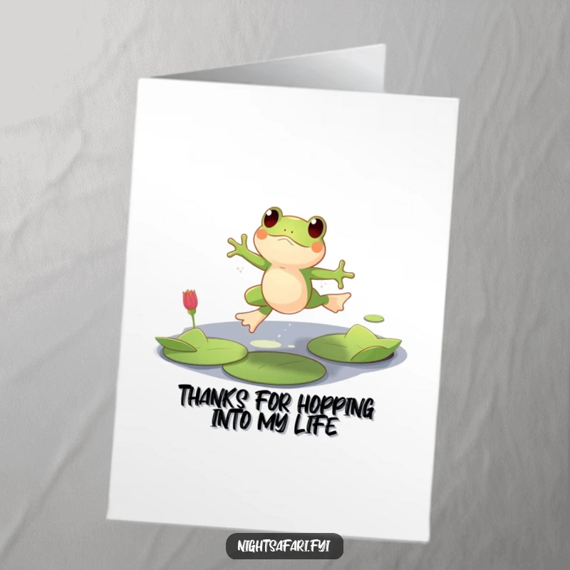 Funny Free Printable Thank You Card: A playful frog hops across lily pads, sending thanks with a smile.