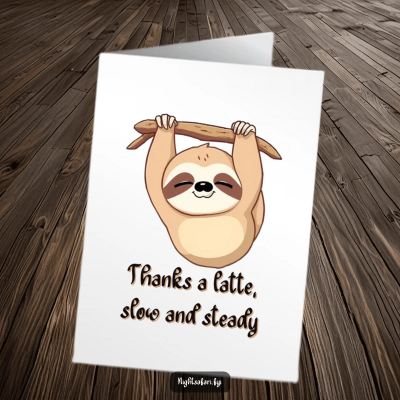 Funny Free Printable Thank You Card: A sleepy sloth upside down offers a slow, sweet wink of gratitude.