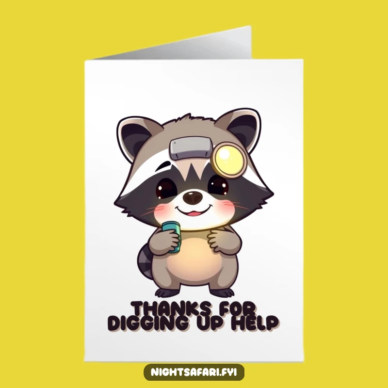 Free Printable Thank You Card: Raccoon with Headlamp, Humorous Downloadable for a Fun Gift