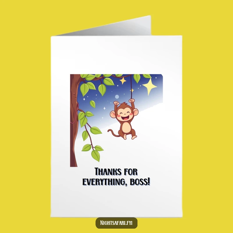 Free Printable Thank You Card: Monkey Swinging Starry Sky - Downloadable Gratitude