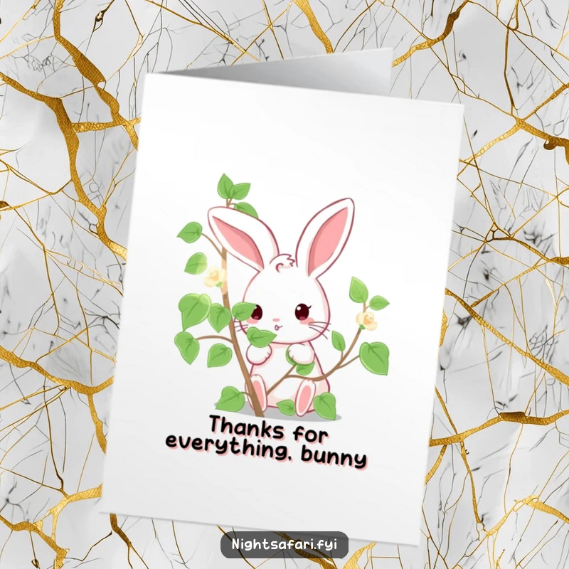 Funny Free Printable Thank You Card: A cute bunny peeking, conveying thanks and sweetness.