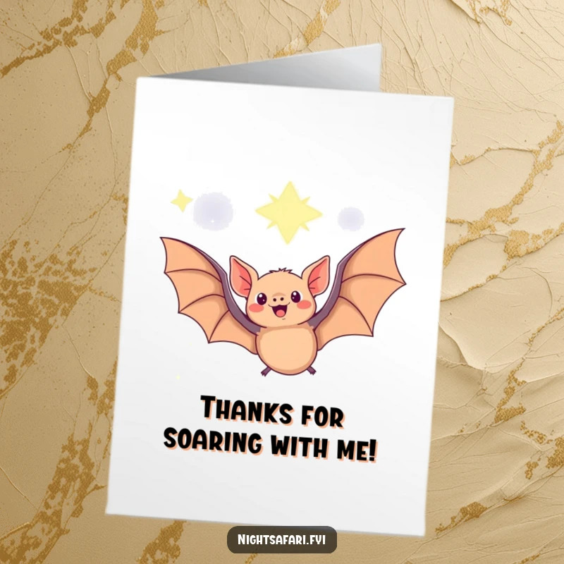 Funny Free Printable Fruit Bat Thank You Card: Delighted fruit bat soaring at night, expressing thanks with a fun, whimsical touch.