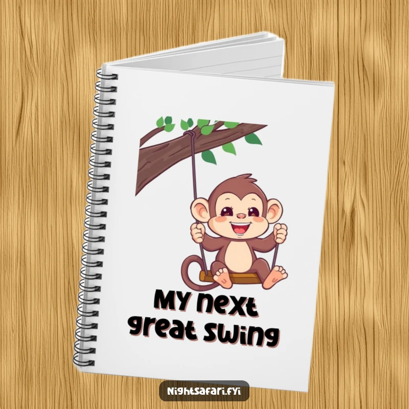 Funny Monkey Headlamp Notebook: A playful monkey wearing a headlamp swings, perfect for writing and planning adventures, a useful funny gift.