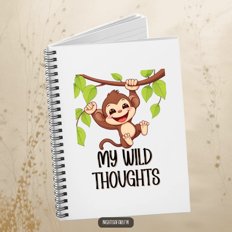 Funny Monkey Notebook: Delighted monkey swinging from a vine with a wide smile, for writing notes.