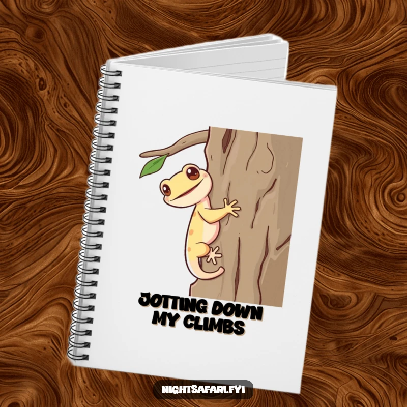 Funny Gecko Notebook: A giggling gecko with a long tail scurrying up bark, perfect for jotting down funny ideas.