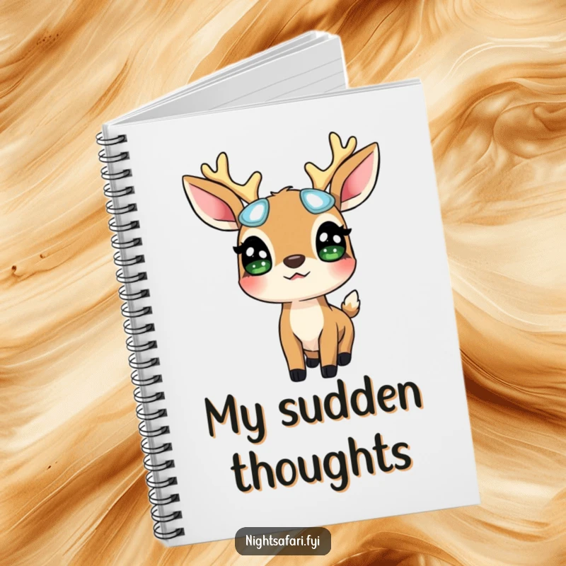 Funny Deer Glowing Eyes Notebook: A surprised deer wearing glowing eyes looks up, perfect for writing nature thoughts, a useful funny gift.
