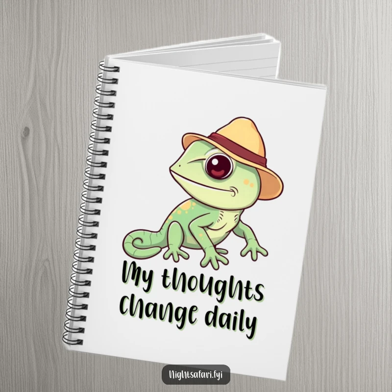Funny Chameleon Notebook: A cheerful chameleon wearing a safari hat, changing colors, ideal for jotting down funny notes.