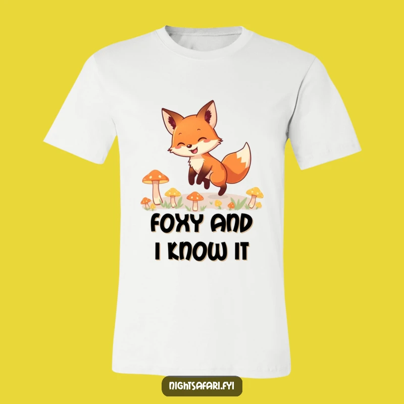 Funny Fox T-Shirt: Bright Smile, Glowing Mushrooms, Enchanted Forest Vibes