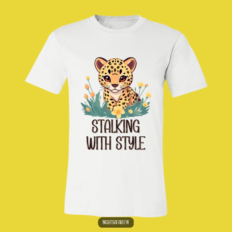 Funny Gentle Leopard T-Shirt: Playful Stalking in Glowing Flora, Unique Gift!