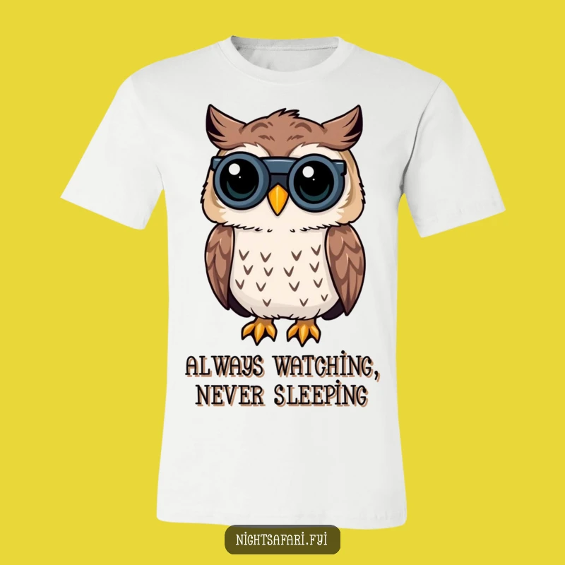 Funny Owl T-Shirt: Curious Peering with Binoculars - Hilarious Gift