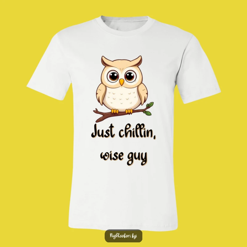 Funny Happy Owl T-Shirt - Wide-Eyed Perched Bird Graphic Tee, Great Funny Gift