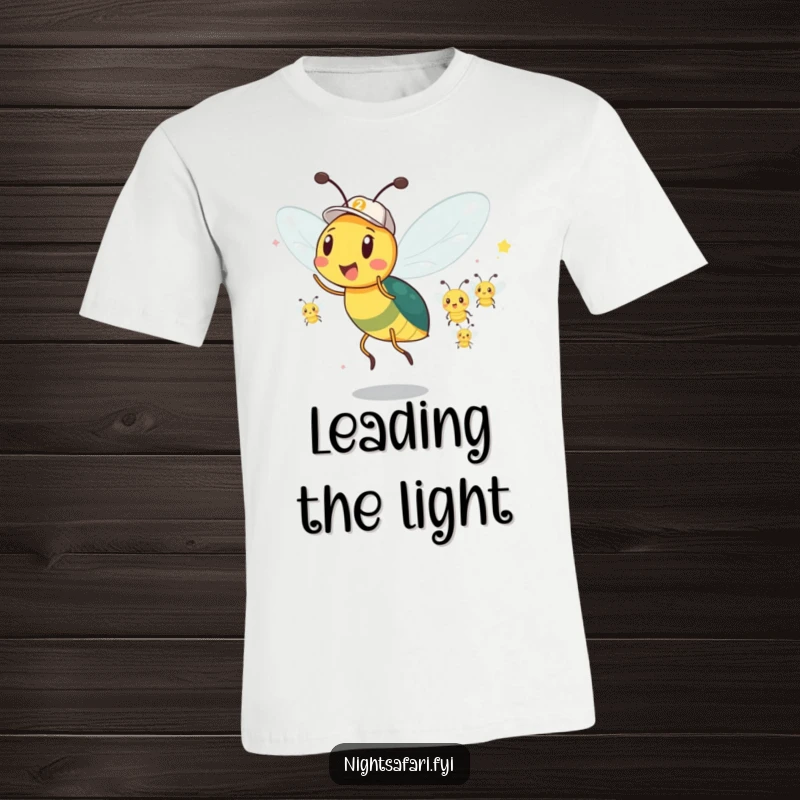 Funny Firefly T-Shirt: An excited firefly leads a parade of glowing friends, showcasing leadership and vibrant humor.