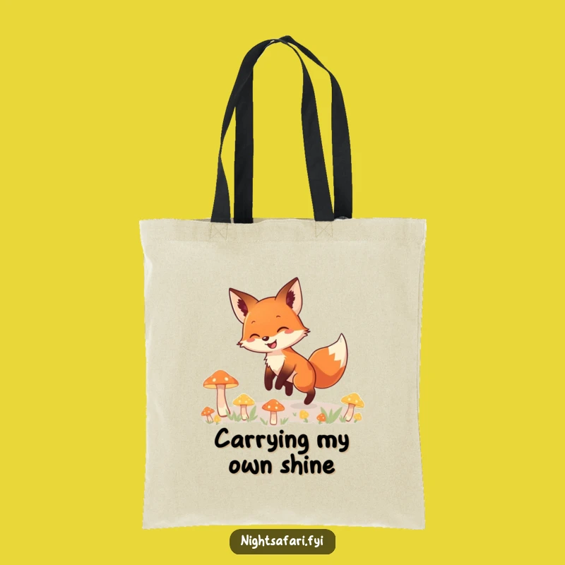 Funny Fox Tote Bag: Smiling Through Glowing Mushrooms, Magical Carry-All