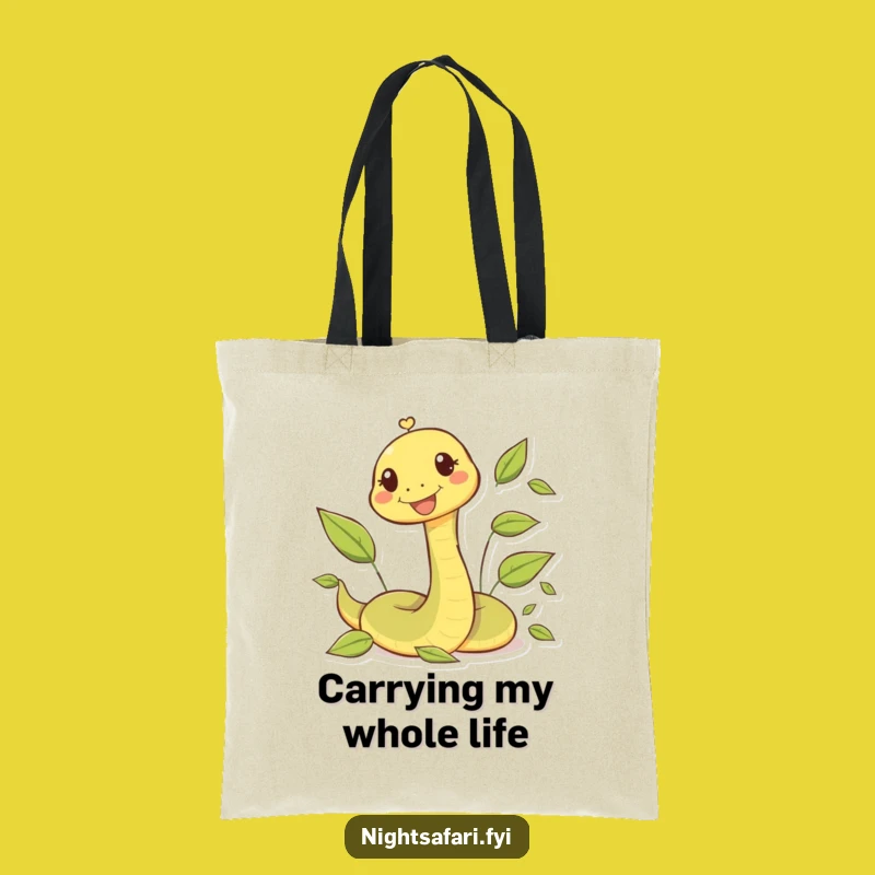 Funny Snake Tote Bag: Happy Character's Leafy Slither Companion